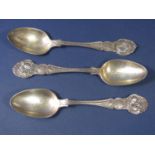 Three silver Bristol and West of England Bulldog Club dessert spoons awarded in Bristol at The