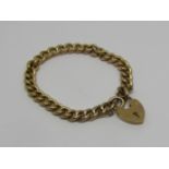 9ct curb link bracelet with heart padlock clasp, 12.9g