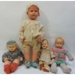 4 20th century dolls; large celluloid doll 'Tommy Tucker' type face by Rheinsche Gummiund, with