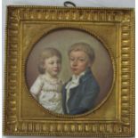 19th century probably continental school - Half length portrait miniature of two children, finely
