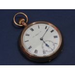 9ct Thomas Russell & Sons of Liverpool pocket watch, the enamelled dial with Arabic numerals and