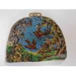 Late 19th / Early 20th century beaded tea cosy with fully beaded panels depicting robins, twigs