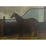 Late 19th/early 20th century British school - Study of a horse in a stable interior setting, oil
