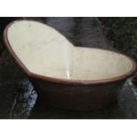 A Victorian tin hip bath with cream painted interior (water tight)