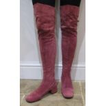 Pair of 1960's full length ladies boots in dusky pink suede with zip fastening (in working order).