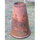 An old weathered terracotta conical shaped rhubarb forcer 64 cm high