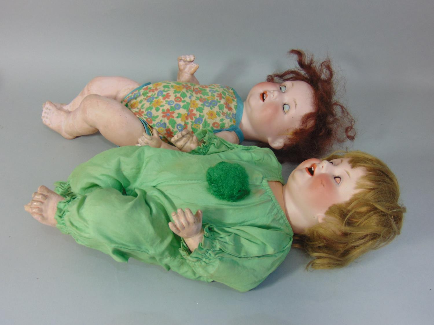 A Franz Schmidt bisque head character baby doll, with closing blue eyes and open mouth with two - Image 4 of 6