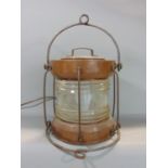 Vintage copper and glass ships lantern (anchor position) converted to electricity, 30 cm high