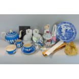 A mixed lot to include various ceramics, Staffordshire hounds, a Copeland Spode jasperware tea for