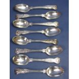 Seven Victorian silver Kings Husk pattern teaspoons to include three by Mary Chawner, three by