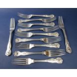 Eleven William IV and Victorian Kings Husk pattern dessert forks, various dates and makers, 22oz