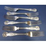 Five Victorian Kings Husk pattern dessert forks, maker Chawner & Co, London 1859, 10oz approx