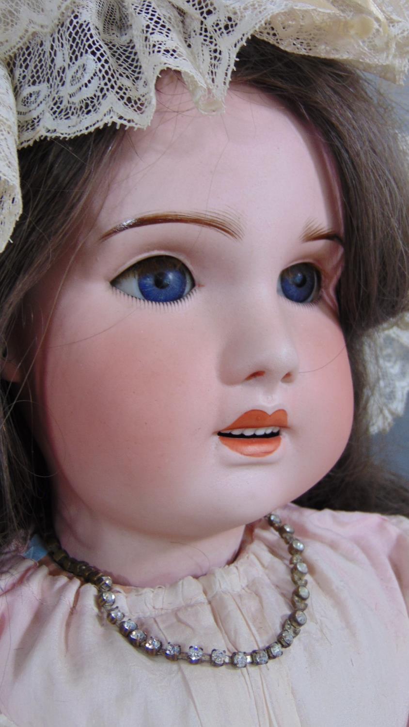 Early 20th century SFBJ bisque socket head doll, 82cm tall, feathered brows, brown eyes, open - Image 2 of 4