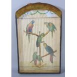 Late 19th century novelty print of birds in a raised frame with painted cage bars and baize back, 39