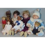 Collection of modern dolls, mostly with bisque heads including NJSF baby boy doll, and an Ashton