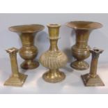 Eastern cast brass vase converted to a lamp, of baluster form with wrythen fluted bowl, 25 cm