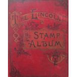 The Lincoln Stamp Album containing a collection of British and worldwide stamps dating from Queen