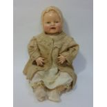 American 1928 'Baby Dimples' doll by Horsman, 54cm tall, with composition head & partial composition