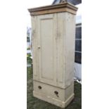 A Victorian painted pine single wardrobe with removable moulded cornice over a three quarter