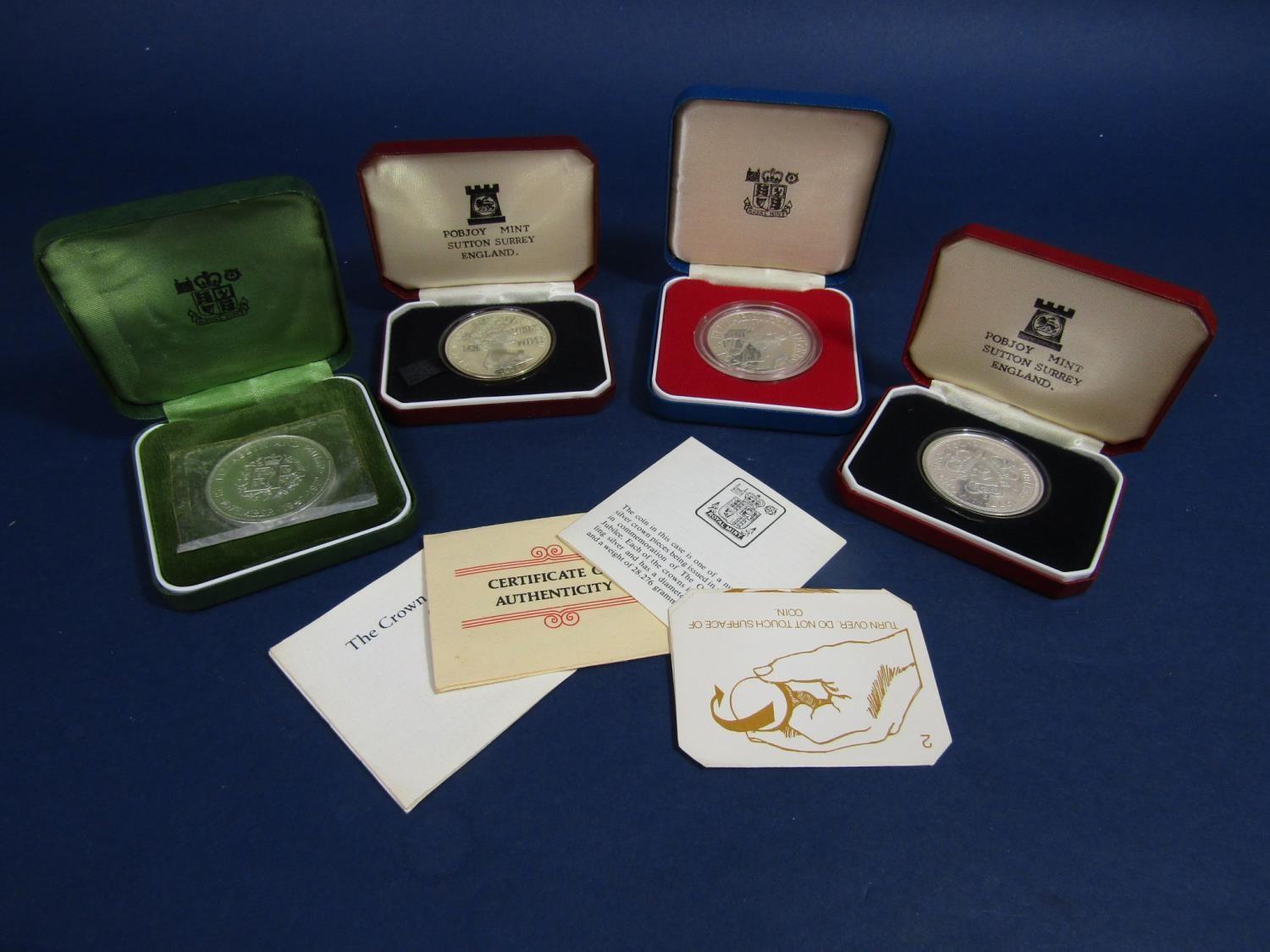 Collection of four Royal Mint silver crowns - 1972, 76, 77 and 77, all cased