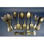 A collection of Victorian fiddle and thread pattern flatware comprising - 6 table spoons, 12 table