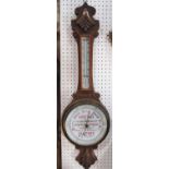 Unusual oak advertising banjo barometer, inscribed With Complements from Harry Hall, The Tailor