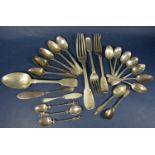 Mixed Georgian and Victorian silver flatware to include teaspoons, forks, various spoons, various