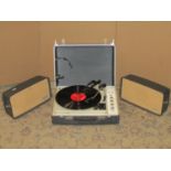 A vintage KLH cased portable mains record player model 11, with neatly combined removeable speakers