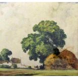 Percy Lancaster, RI, RBA (British 1878-1951) - Rural view with hayricks and horse and cart, etc,