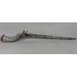 19th century ottoman flintlock musket, heavily overlaid with mother of pearl, with further brass