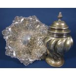 A silver jar and cover with wrythen fluted detail, London 1889, 4oz approx, together with an