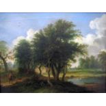 19th century British school, landscape with elderly man and dog, oil on canvas, no visible signature