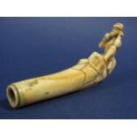 Black Forest ivory parasol handle in the form of a seated gentleman, 11cm long