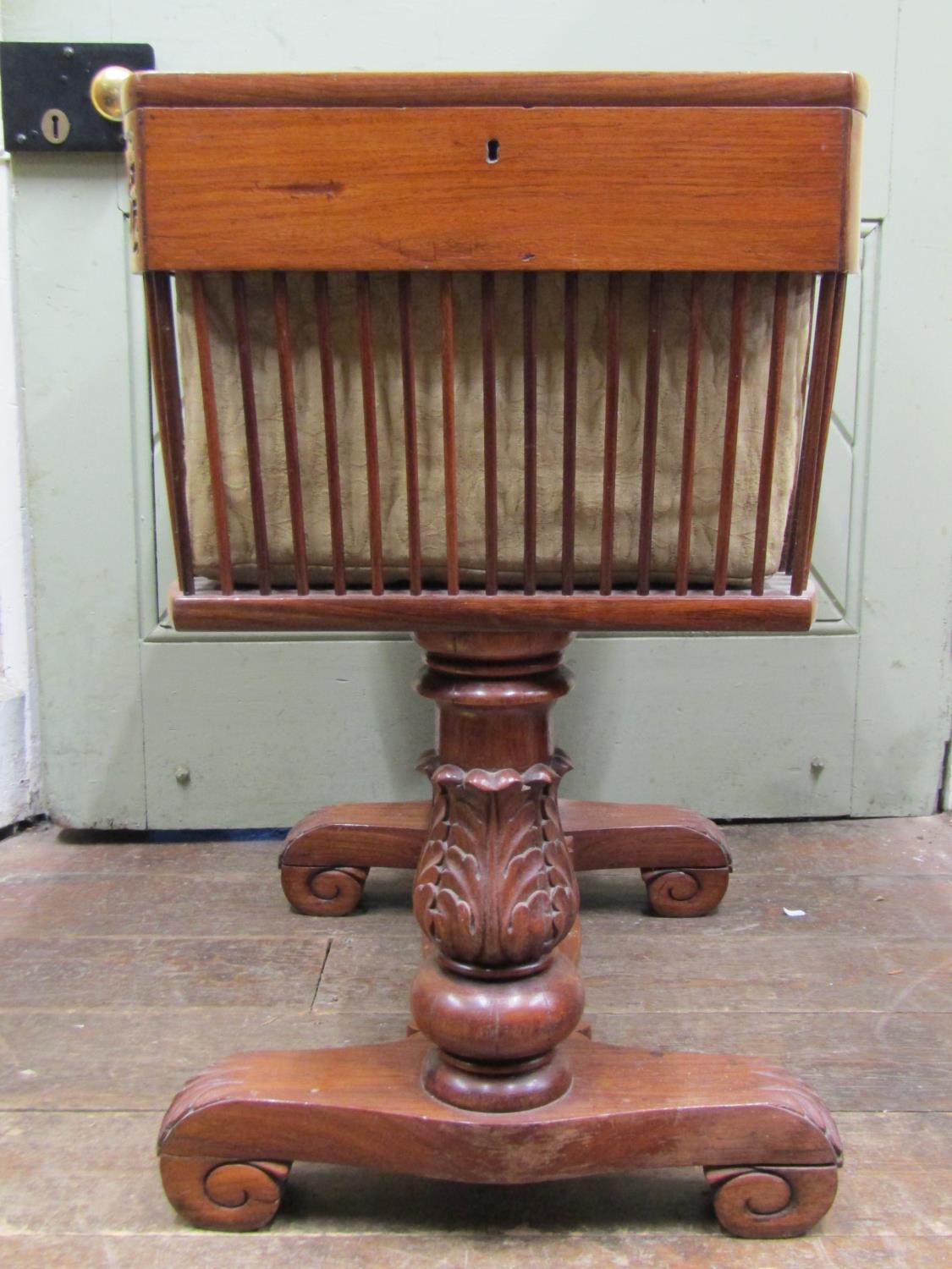 A late Regency mahogany ladies writing/sewing table of unusual form, the central section enclosing - Image 5 of 6