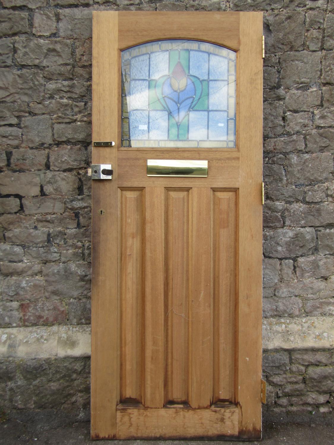 A reclaimed painted hardwood front door, enclosing an arched leaded light panel, over three - Image 2 of 2