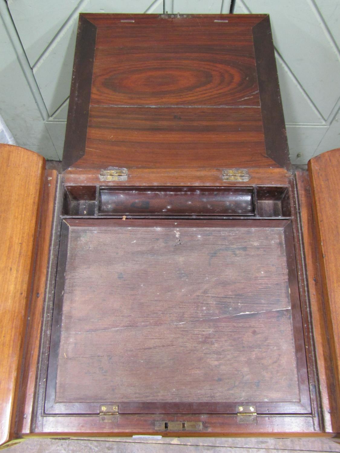 A late Regency mahogany ladies writing/sewing table of unusual form, the central section enclosing - Image 3 of 6