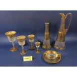 Collection of good quality glassware with hob nail cut bowls and gilt foliate decoration, comprising