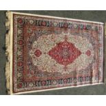 Good quality antique Persian rug of small proportions, centrally decorated with geometric floral