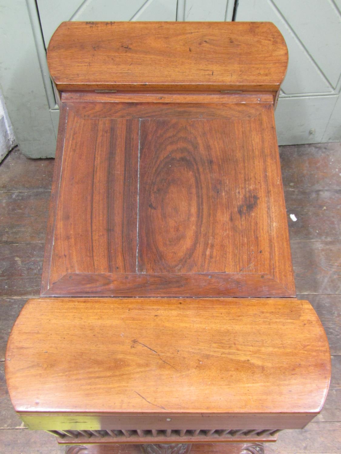 A late Regency mahogany ladies writing/sewing table of unusual form, the central section enclosing - Image 2 of 6