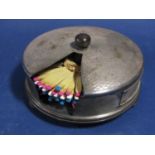 Unusual art deco silver cased and Bakelite matchstick box with engine turned top and open recess