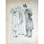 Phil May (British 1864-1903) pen and ink caricature drawing of three gentlemen at the races,
