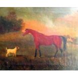 19th century British school - Study of a chestnut coloured horse standing in a landscape setting