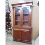 A Victorian mahogany veneered two sectional chiffonier bookcase (af) 110cm wide x 34cm deep x