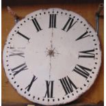 A large industrial style wall clock, the circular painted galvanised dial with Roman numerals and