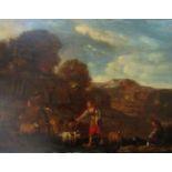 18th century continental school - Rustic scene with male and female figures and their livestock