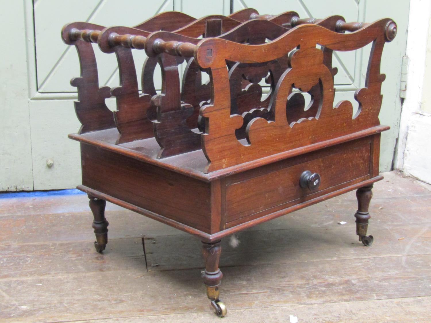 A late Regency rosewood three divisional Canterbury with shaped outline and pierced detail, over a - Image 2 of 3