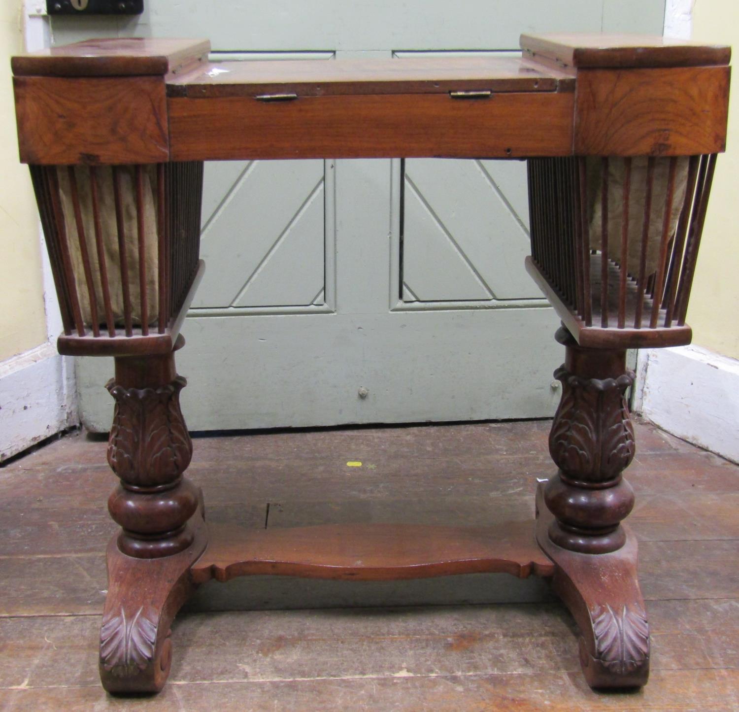 A late Regency mahogany ladies writing/sewing table of unusual form, the central section enclosing - Image 4 of 6