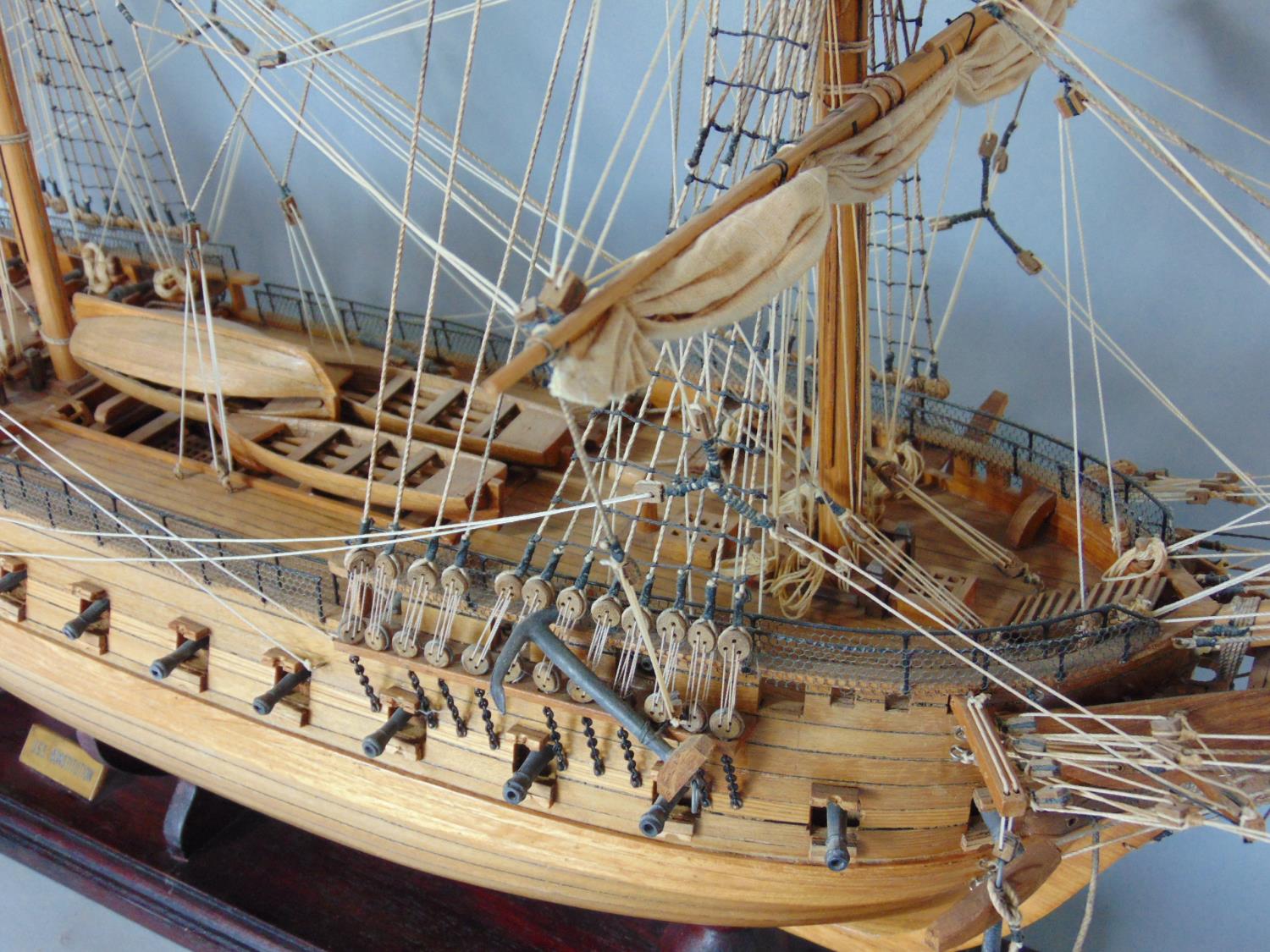 A fully rigged timber model of The USS Constitution, 82cm long - Image 3 of 4