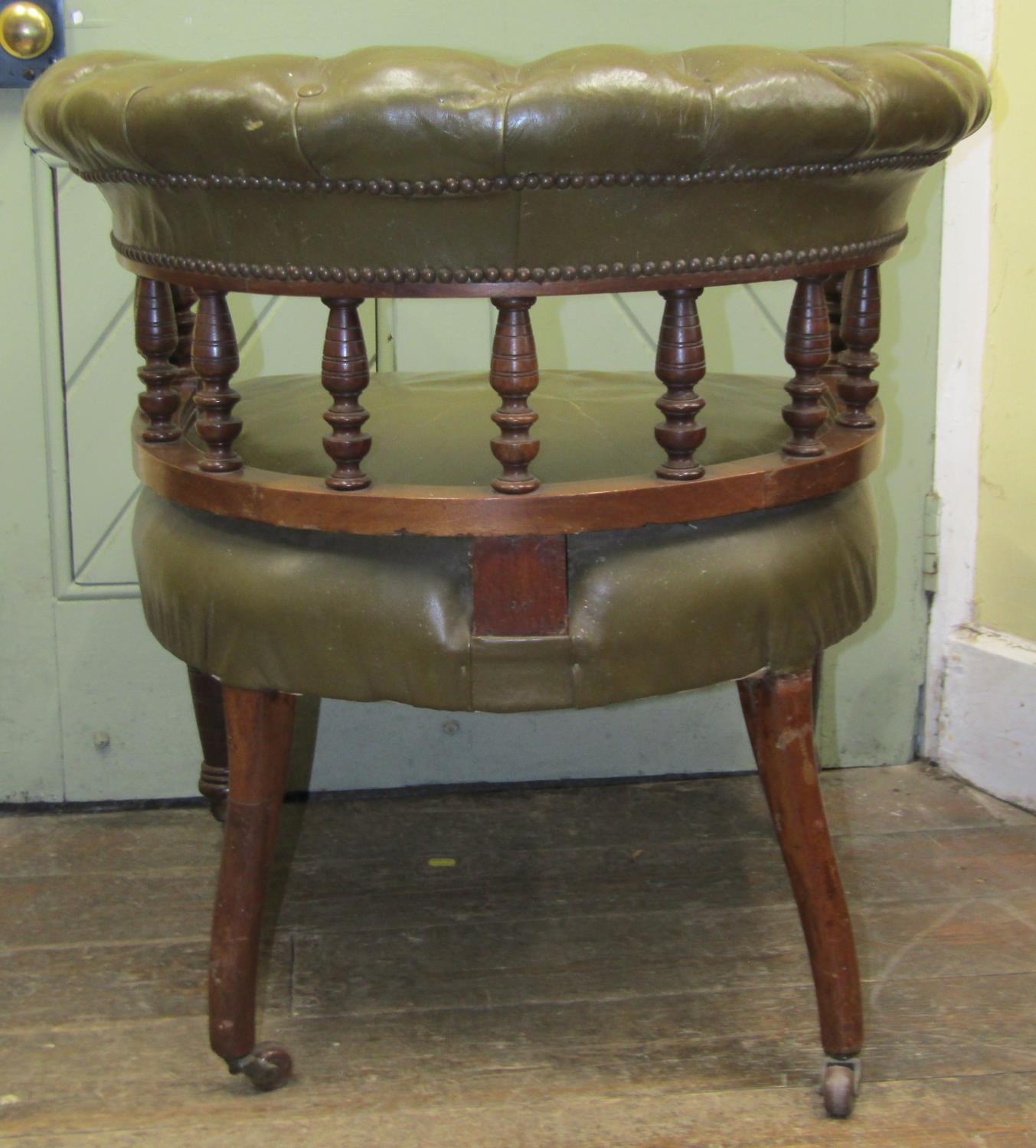 A Victorian mahogany library of office chair, the show wood frame with turned spindle mouldings - Image 3 of 3