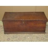 A 19th century oak and elm box with hinged lid, dovetail construction and drop side carrying